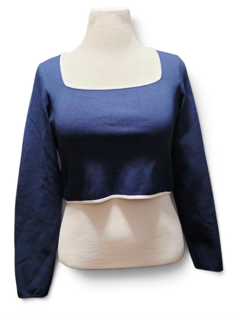 Sincerely Jules-Navy Blue & White Trim Crop Top - Size XL